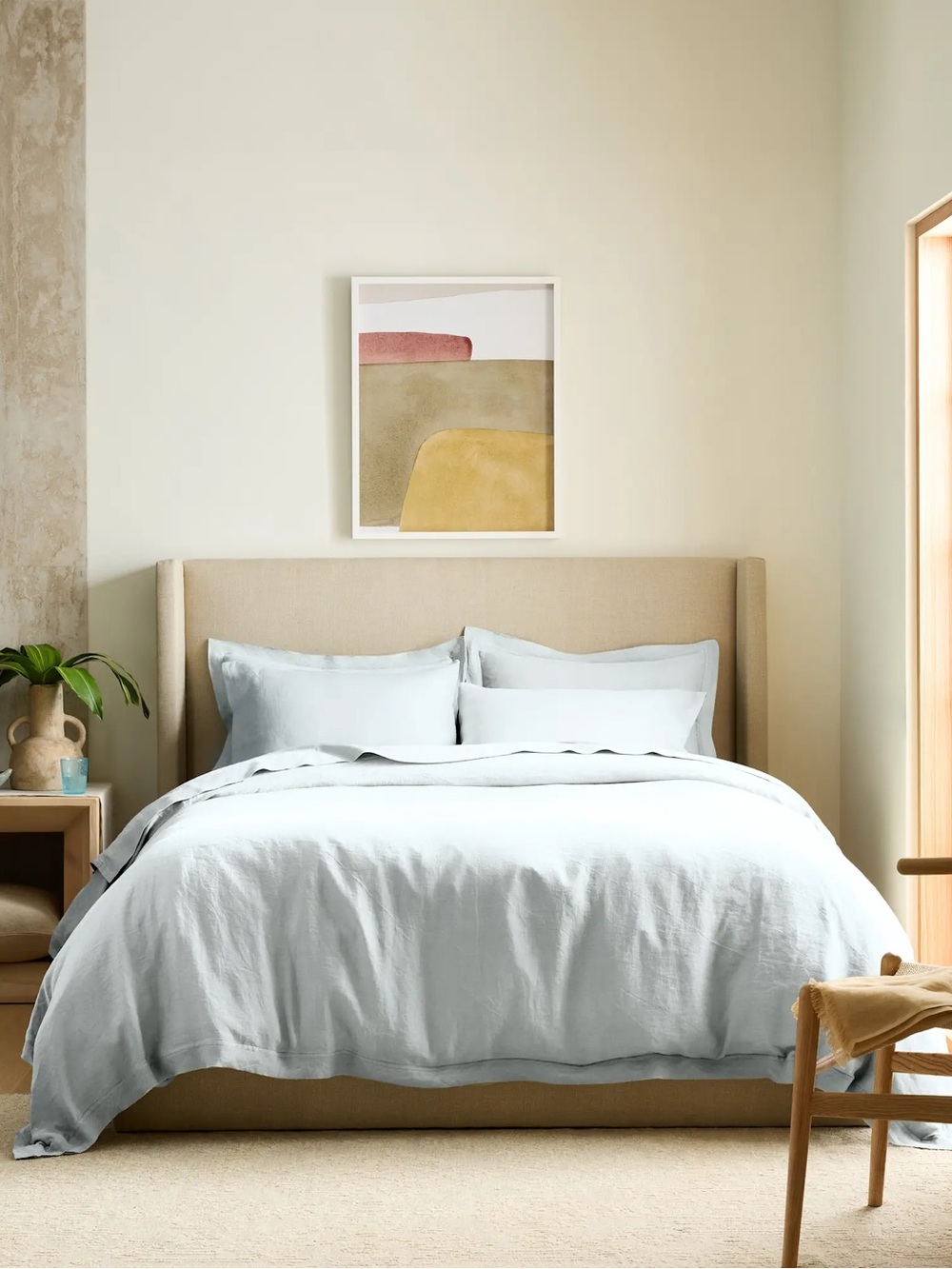 New Quince European Linen Double Flange Duvet Cover Set Full/Queen - Mist $194